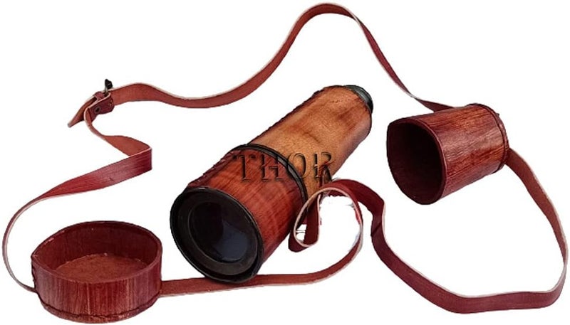 THOR INSTRUMENTS Handheld Pirate Spyglass Brass Nautical Antique Telescope with Leather 18 inches Rustic Vintage Home Decor Gifts - Image 4